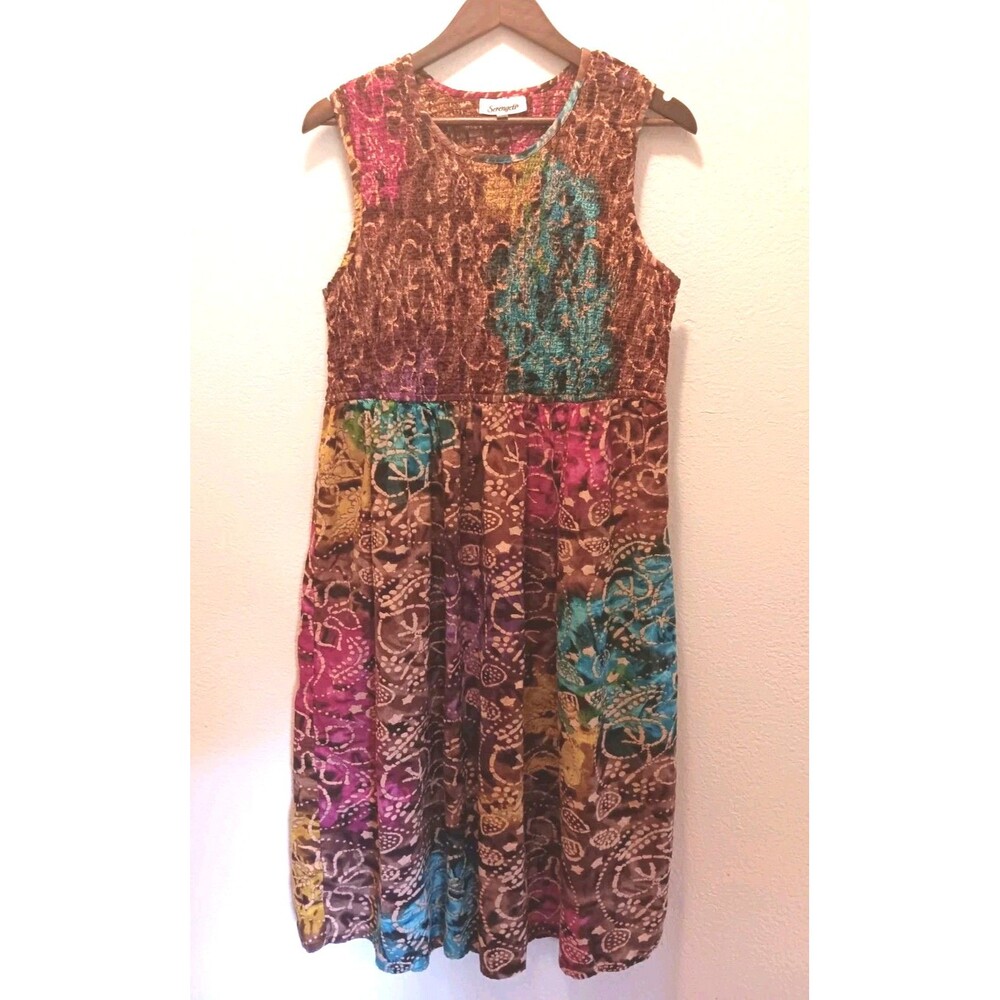 Serengeti 1X Sleeveless Batik Patchwork Cotton Dress Boho Made in India